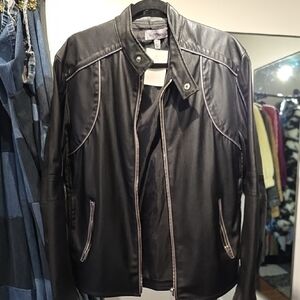 Le Chateau Black Faux Leather Jacketc trucker faux leather moto
